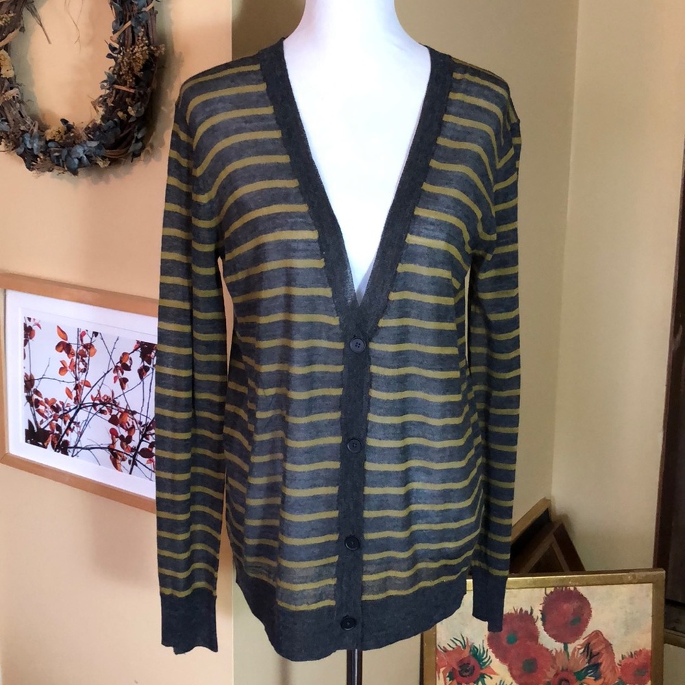 T Alexander Wang Size Small Wool V-Neck Cardigan Horizontal Stripe PREP $249 NEW